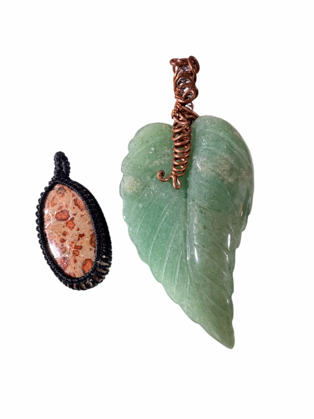 Handcrafted Green Aventurine Leaf Pendant with Copper Wire